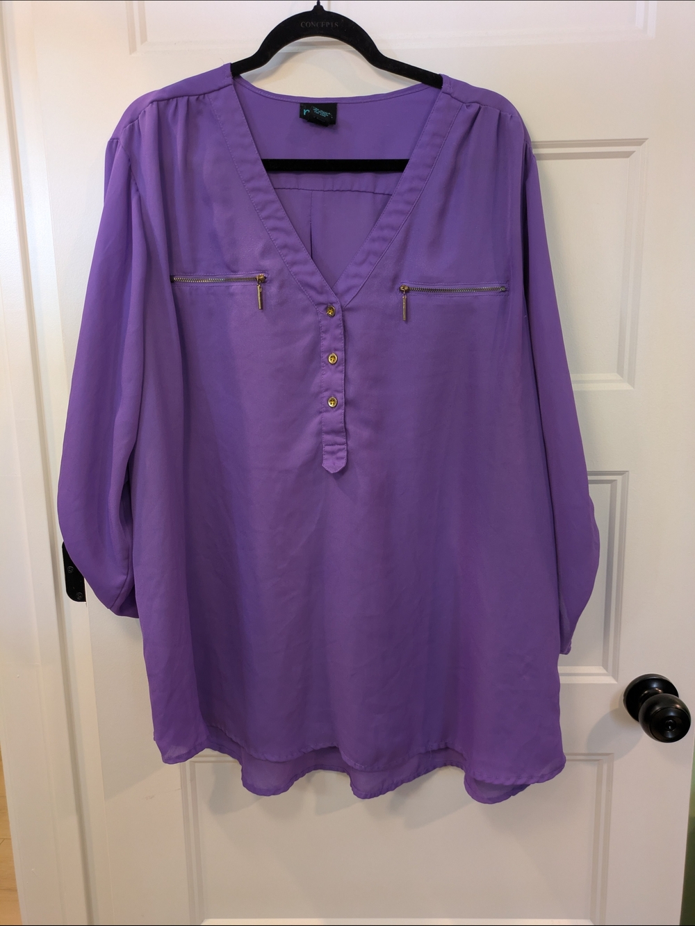 🔴 3/$15  Purple V-Neck Blouse with Zip Pockets